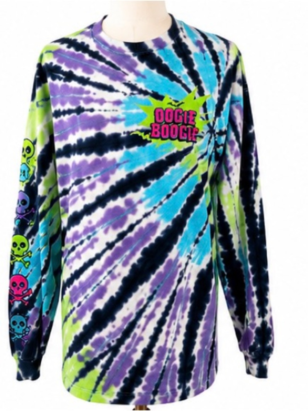 Disney Oogie Boogie Tie-Dye Long Sleeve Tee — Purple, Blue, Lime, Black, White